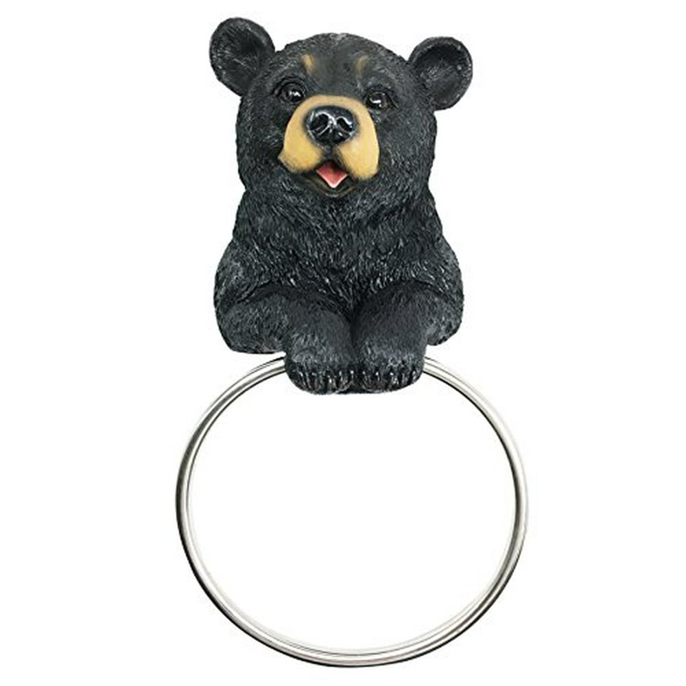 Darling Black Bear Hand Towel Ring Holder Figurine Powder Room Bathroom
