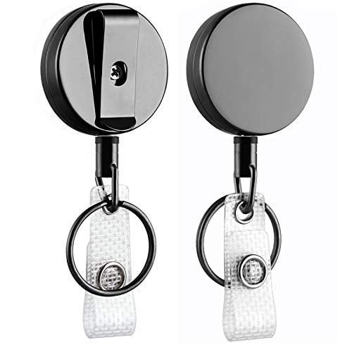 JesseBro76 Retractable Metal Card Badge Holder Steel Ring Belt Clip Pull Key Chain Silver&Black 