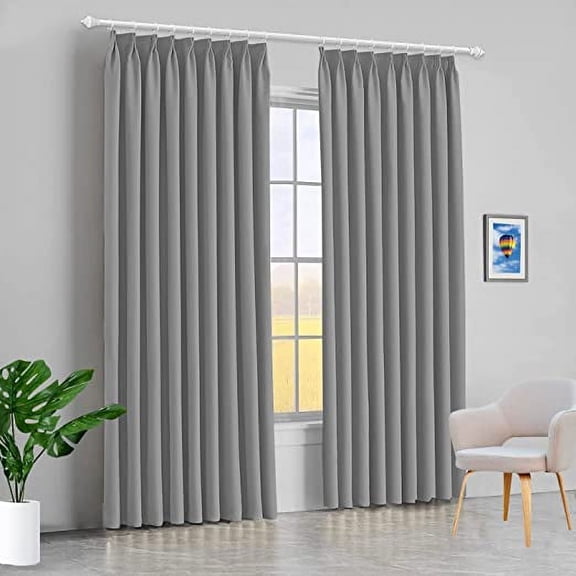 Amay Blackout Double Pinch Pleat Curtain Panel Draperies Grey 72"W x 108"L-1 Panel
