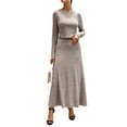 thumbnail image 3 of Womens 2 Piece Skirt Sets Fall Long Sleeve Sweater Dress Casual Knit Midi Dress Travel Outfits Winter Clothes Brown S, 3 of 9