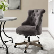 Linon Sinclair Upholstered Swivel Office Chair with Wheels in Charcoal Gray