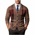 thumbnail image 2 of Samdudou Mens Sweaters Casual V Neck Button Down Plaid Pattern Long Sleeve Knitted Outerwear Classic Ribbed Trim Hem Fall Winter Warm Apparel for Business Work Holiday Gathering, 2 of 8