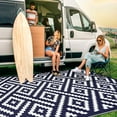 thumbnail image 4 of DEORAB Outdoor Rugs Waterproof Plastic Straw Mat 8'x10' Reversible for RV Patio Deck Beach Navyblue & White, 4 of 7