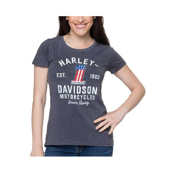 Harley-Davidson Women's Glamour Curved Hem Short Sleeve Scoop Neck Tee (M), Harley Davidson