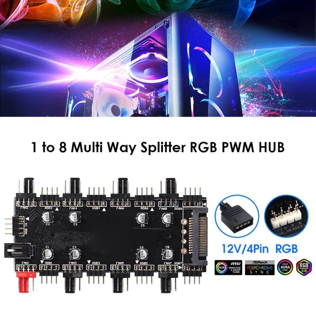 Divisor multidireccional de 1 a 8 RGB PWM HUB 12V/4 pines para placa base de ventilador (SATA)