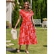 thumbnail image 4 of Vestido Zeagoo 2025 para mujer, manga corta, estampado floral rojo, talla M, 4 of 6