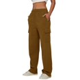 thumbnail image 2 of Gibobby Pantalones tipo cargo para mujer petite casual Pantalones de mujer diarios para el al libre con cintura elástica y bolsillos laterales(Café,M), 2 of 5