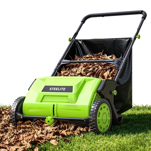Steelite Push Lawn Sweeper,21-inch Leaf & Grass Collector, Leaf Sweeper for Lawn ,Heavy Duty Thickened Steel Durable to Use with Large 3.6 cu. ft. Mesh Collection Hopper Bag, 2 Spinning Brushes