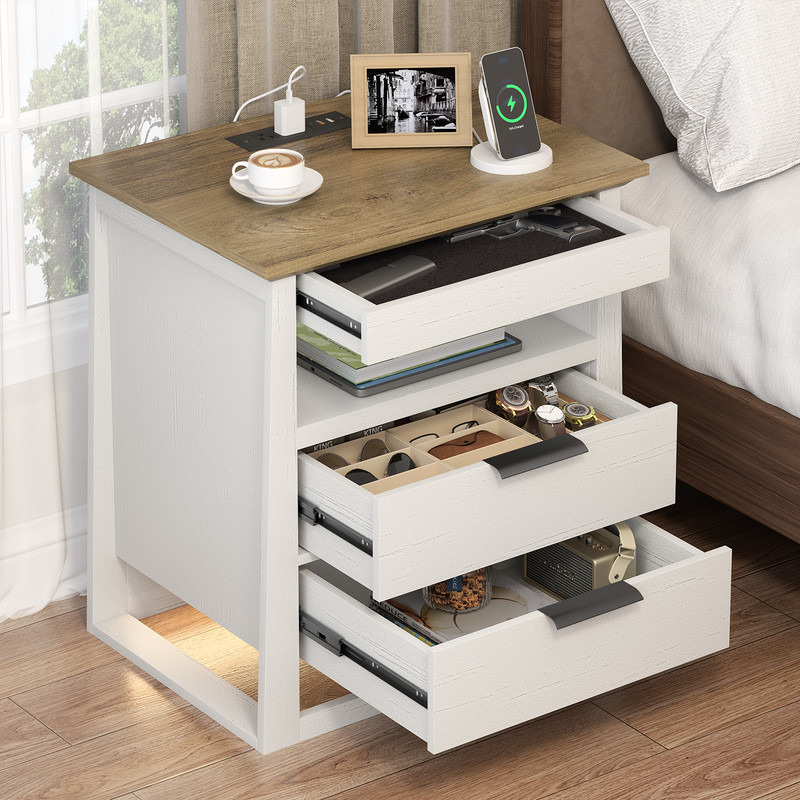 Redayfur 24 inch Modern Nightstand with Drawer and Storage Shelf Bedside Table for Bedroom Living Room Office