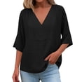 thumbnail image 6 of MaFYtyTPR Women's 3/4 Sleeve Cotton-Linen Blouse Fashionable Solid Color Loose V-Neck Shirt Three-Quarter Sleeve Tops for Women A-Black L, 6 of 6