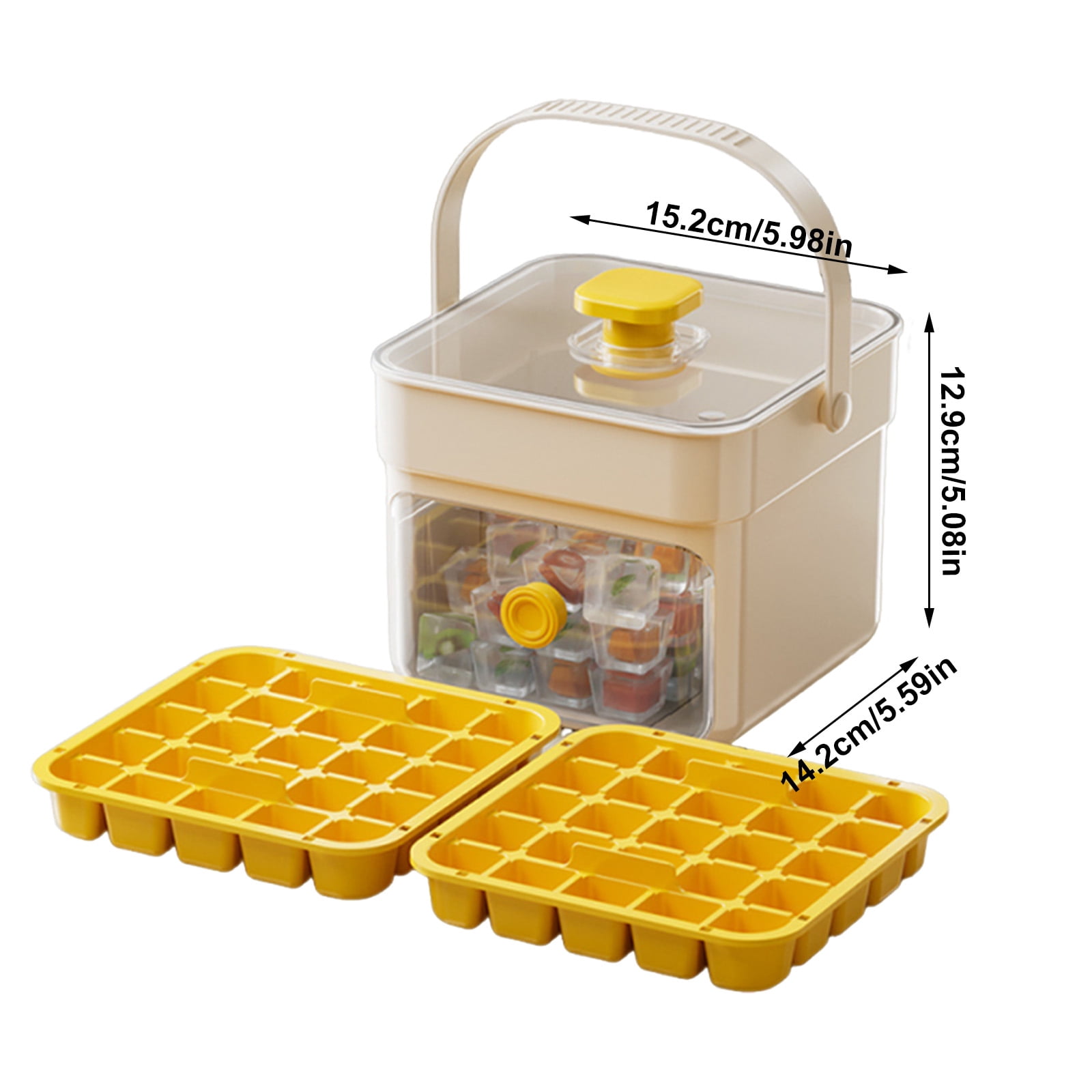 Ice Cube Tray, Press Ice Cube Trays Double Layer 50 Ice Maker Cube Mold Easy Release Ice Cube Trays with Lid and Bin and Ice Scoop for Making Whiskey, Cocktail, Coffee