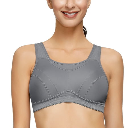 

Deyllo Women s Plus Size High Impact Full Support Wireless Workout Sports Bra Gray 46D