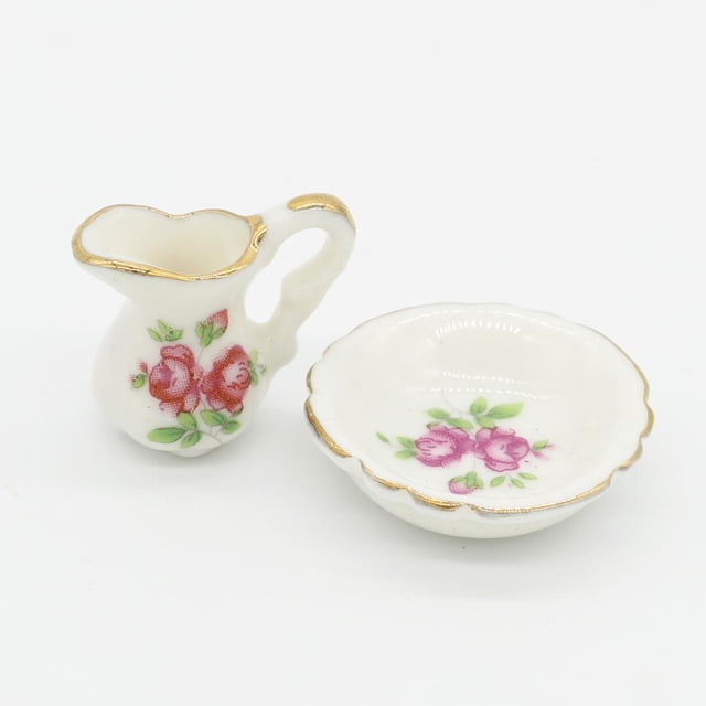 Accesorios coración Agua de 2 Piezas para Muñeca 1/12 Hugo Mini conjunto de lavabo de pote de agua