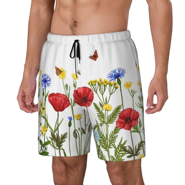 Balery Wild Herbs Bañador para hombre, shorts de playa de secado rápido con entrepierna y forro de compresión-Medium