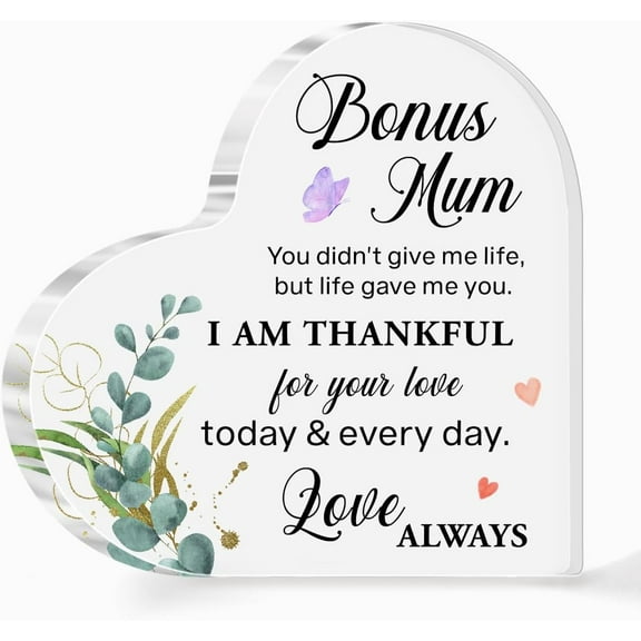 Step-Mom Gifts,Gift for Bonus Mom,I'm Thankful for Your Love Sign Acrylic Heart Plaque,Gift for Stepmother Birthday Christmas Mother Day, Appreciation Gifts for Step-Mom A524