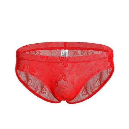 

ALSLIAO Men Sexy Lace Underwear Briefs Panties Shorts Low Rise Lingerie Pouch Underpants Red M