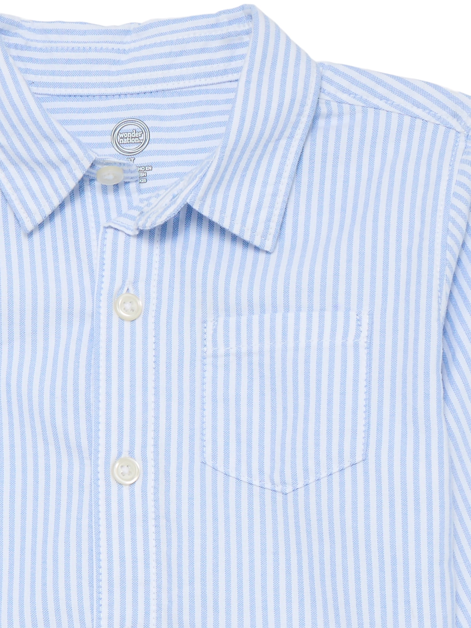 Wonder Nation Toddler Boys' Striped Button Up Cotton Shirt with Long Sleeves, Sizes 12M-5T