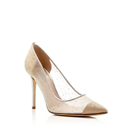 

SJP Womens Beige Metallic Contrast Heel Glitter Glass Pointed Toe Stiletto Slip On Dress Pumps 37.5