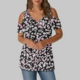 thumbnail image 2 of Olyvenn Women's Short Sleeve Shirts Floral Print Cold Shoulder Tops Basic Tees V Neck Blouse Fashion Summer Tshirts Multicolor XL, 2 of 6