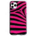 thumbnail image 1 of DistinctInk Clear Shockproof Hybrid Case for iPhone 12 Pro MAX (6.7" Screen) - TPU Bumper, Acrylic Back, Tempered Glass Screen Protector - Black Hot Pink Zebra Skin Stripes, 1 of 2