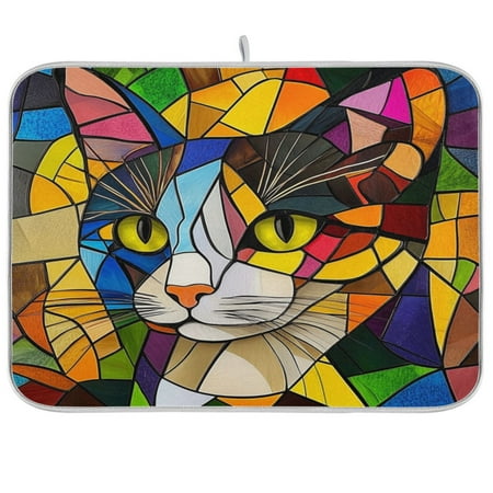 

WOBOGO Stained Glass Civet Kitchen Drying Mat Heat Resistant Drainage with Non-Slip Rubber Backing Hides Stains Super Absorbent Easy to Clean 18×24in