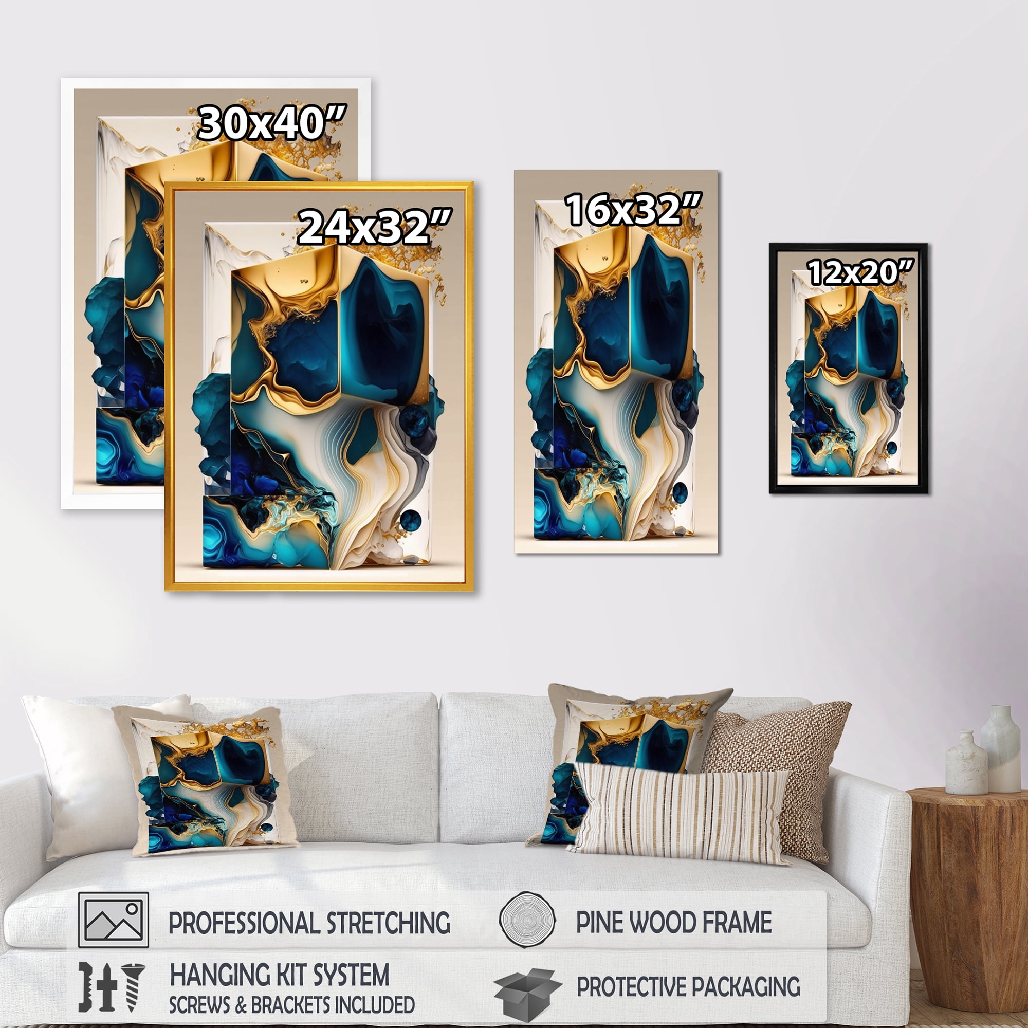 Designart Abstract Marble Geode Blue Shape Canvas Wall Art