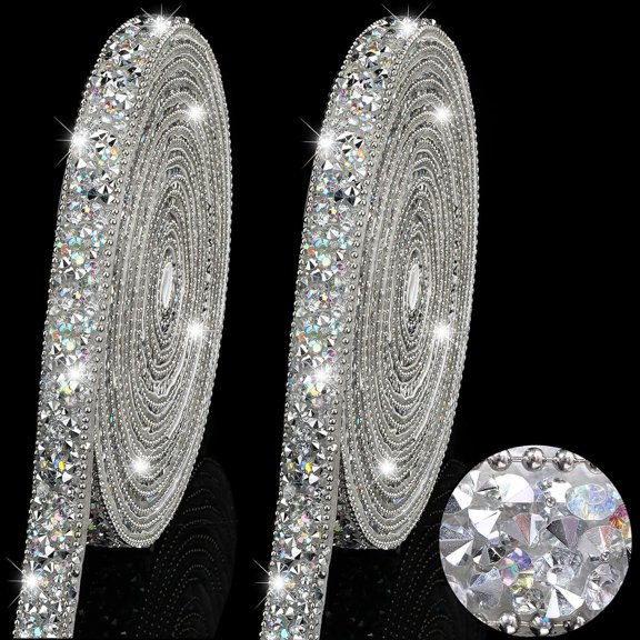 2 Rolls Crystal Rhinestone Ribbon,Bexikou Shiny Rhinestone Ribbon Resin Ribbon,Self-Adhesive Crystal Rhinestone Ribbon Bling Ribbon for Art Craft DIY Party (Total 6 Yards)