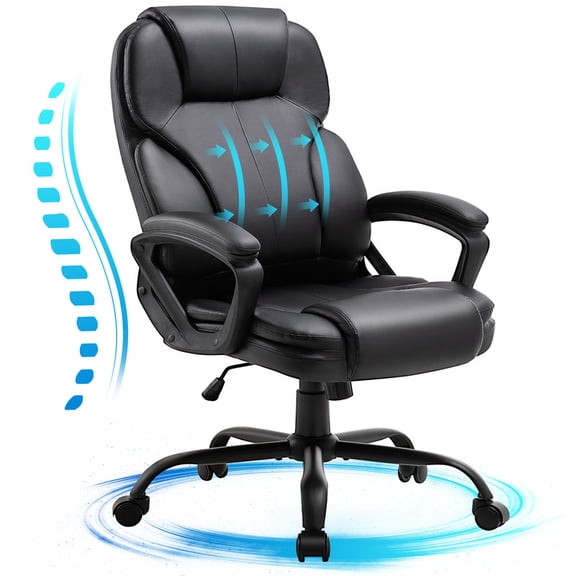 Walsunny Leather Office Chair, Big and Tall Executive Office Chair, High Back Ergonomic Wide Seat Computer Desk Chair, Adjustable Task Chair with Lumbar Support, Black