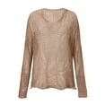 thumbnail image 3 of Mohiass Women's V Neck Sweater Long Sleeve,Hollow Out Knit Hoodies Crochet Top Beach Lightweight Blouse Khaki XL, 3 of 7