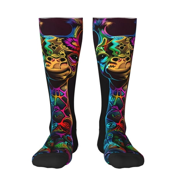 Balery Neon Psychedelic Giraffe Calcetines novedosos Calcetines deportivos Calcetines hasta la rodilla Calcetines de algodón Calcetines originales y geniales