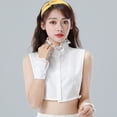 thumbnail image 4 of Sinyiin Korean Women 2 Pieces Layered Ruffled Stand False Collar with Fake Sleeves Wristband Set Button Down Detachable Half Shirt Dickey Horn Cuffs, 4 of 21