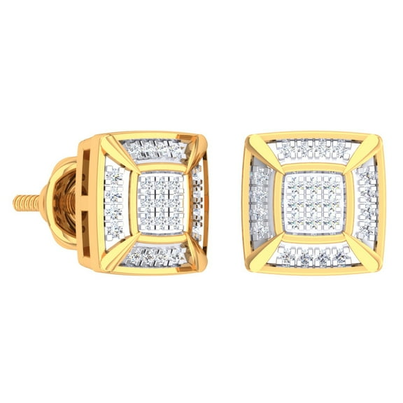 0.15 Carat (Ctw) 18K Yellow Gold White Round Diamond Prong Set Square Shaped Stud Earrings