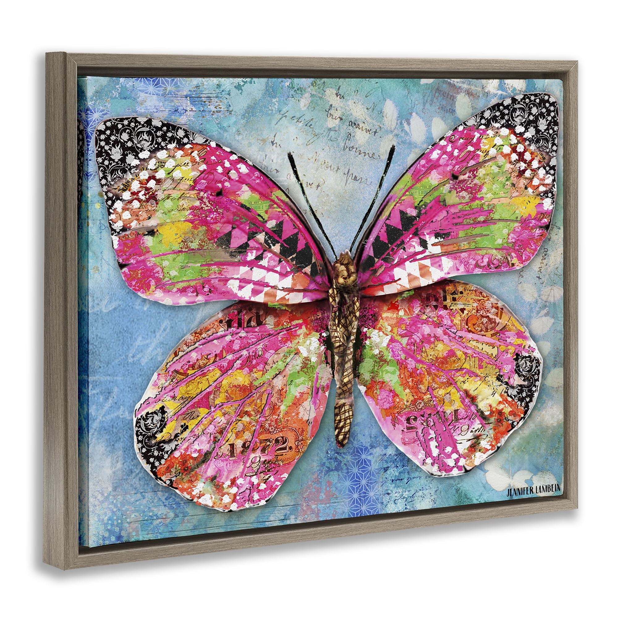 Stupell Industries Wonderland Butterfly Pattern Animals Painting Brown Floater Framed Canvas Art Print Wall Art, 21 x 17