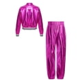 thumbnail image 2 of Doomiva Kids Girls Modern Hip Hop Jazz Dance Outfit Disco Party Long Sleeve Metallic Jacket and Pants Streetwear Hot Pink 14, 2 of 7