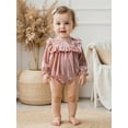 thumbnail image 4 of Miaouyo Infant Baby Girls Velvet Fall Romper 0 3 6 12 18 Months Fashionable Solid Color Ruffled Round Neck Long Sleeve Bubble Jumpsuit, 4 of 9