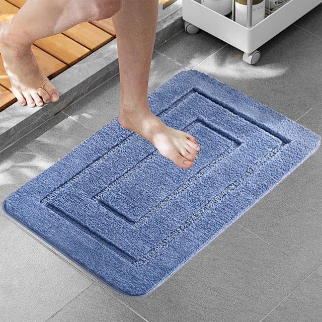 Hyknon Bathroom Rugs Non Slip Washable 24x16, Soft and Water Absorbent Bath Mats, Quick Dry Rubber Backed Plush Fluffy Shower Mat Outside, Microfiber Thick Mats for Bathroom Floor/Sink (Blue)