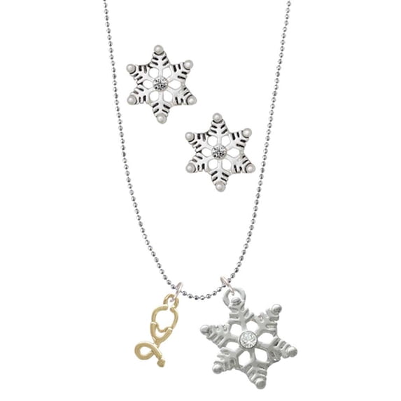 Delight Jewelry Goldtone Stethoscope Silver tone Snowflake Charm Necklace and Stud Earrings