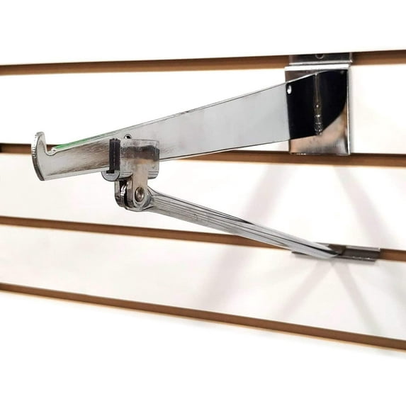 14" Slatwall Shelf Knife Bracket with Bracket Support Arm, Chrome, 48 Pack