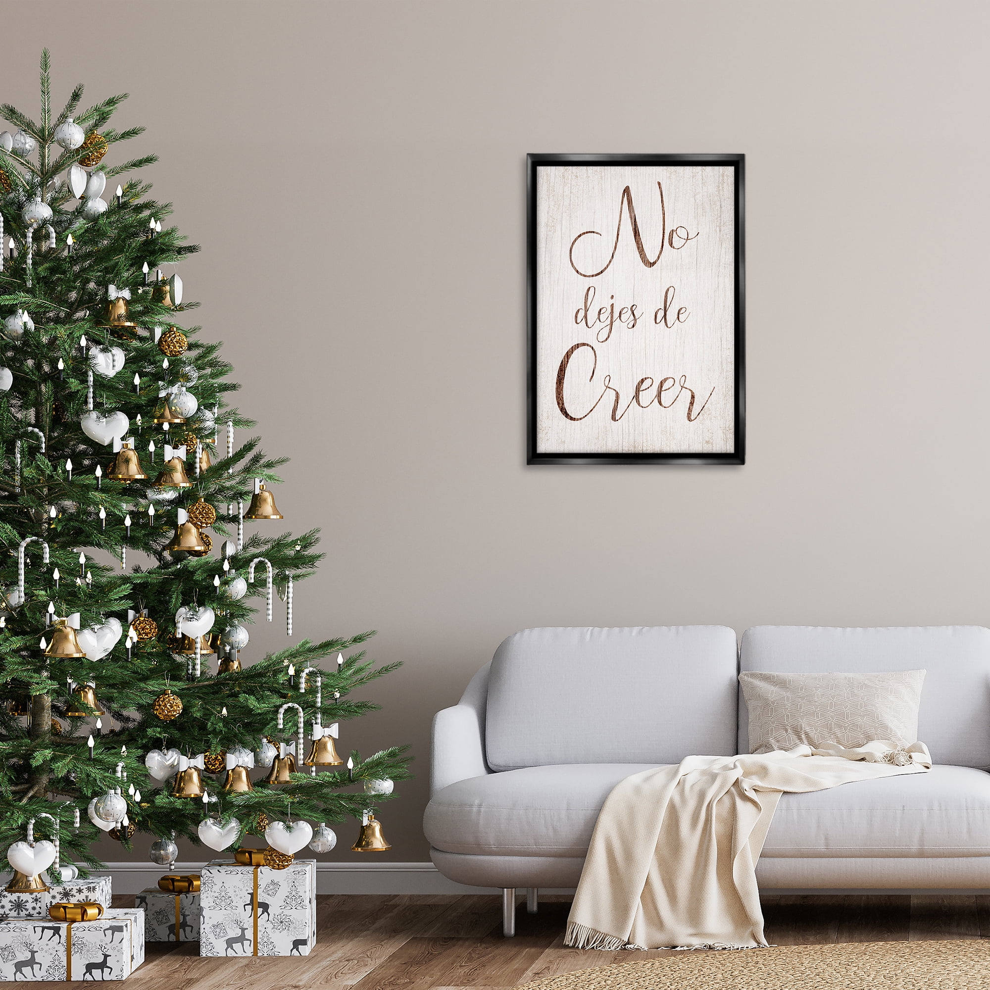 Stupell Industries No Dejes de Creer Holiday Painting Black Floater Framed Art Print Wall Art, 21 x 31