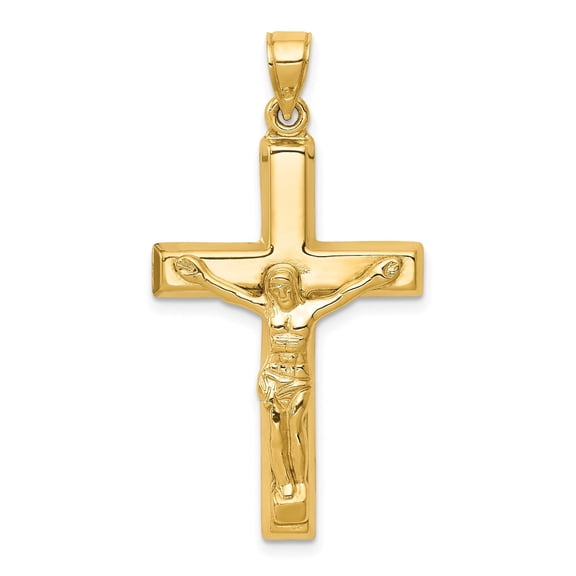 14k Yellow Gold Crucifix Cross Pendant Charm with Polished Jesus, Religious Catholic Jewelry