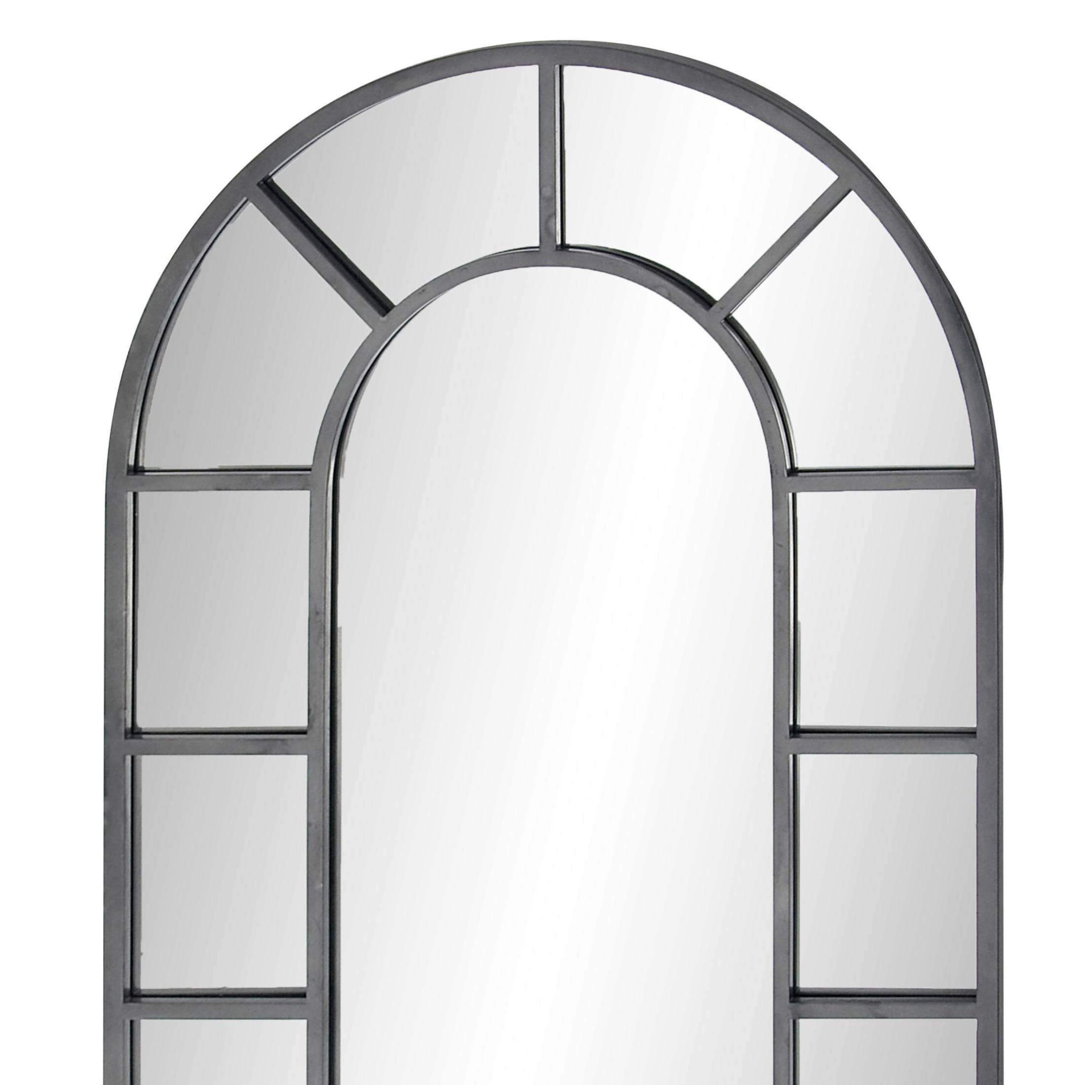 DecMode 32" x 60" Black Window Pane Inspired Wall Mirror with Arched Top