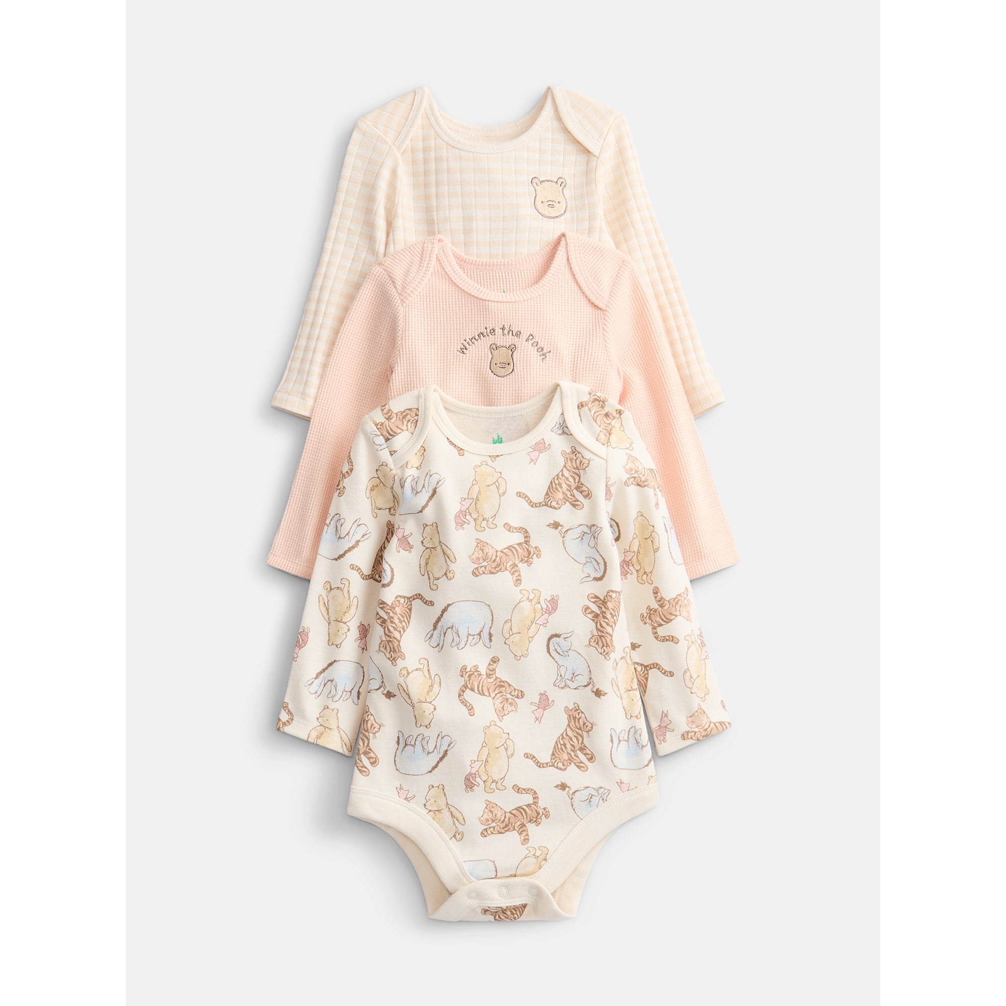 Disney Baby Wishes + Dreams Winnie the Pooh Bodysuits with Long Sleeves, 3 Piece, Sizes Newborn-18M