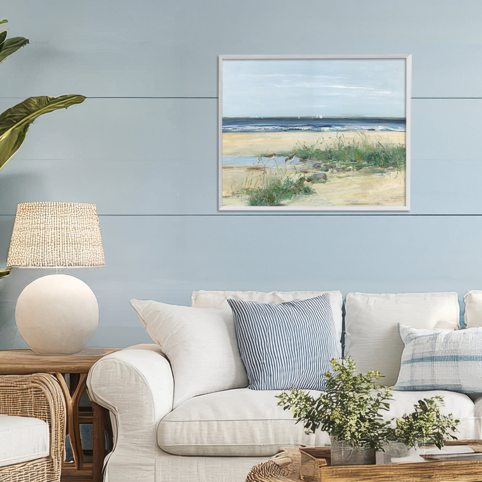 Stupell Industries Beach Marsh Sandpipers White Framed Giclee Art, design by Sally Swatland
