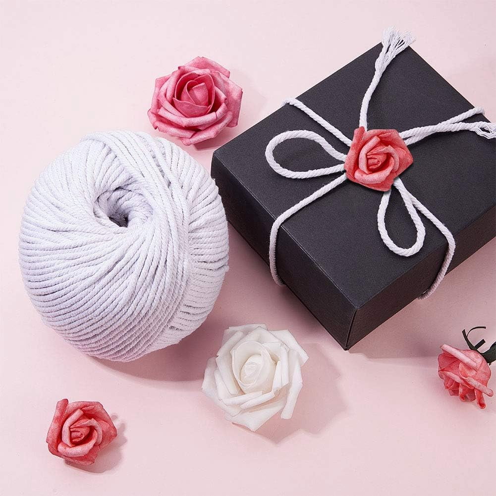 1Roll Macrame Cotton Cord Twisted Cotton Rope for Wall Hanging Plant Hangers Crafts and Wedding Decorations Floral White 4mm 120.29 yards(110m)/roll