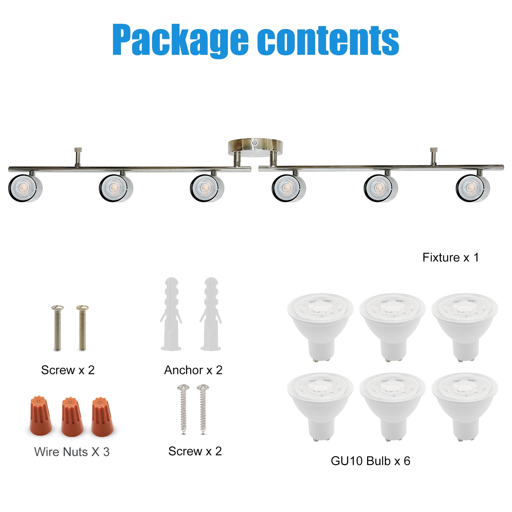 Lucere 6-Light LED Track Lighting Kit, 44.5" Indoor Directional Lighting Track Light, Flexible Foldable Arms, Dimmable Ceiling Spotlight with GU10 Socket, GU10 Bulbs Included