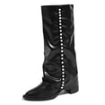 thumbnail image 5 of Gamivast Boots for Women Studded Faux Leather Knee High Boots Slouch Shaft Round Toe Low Heel Tall Boots for Outdoor Party Travel Casual Footwear Black 37, 5 of 7