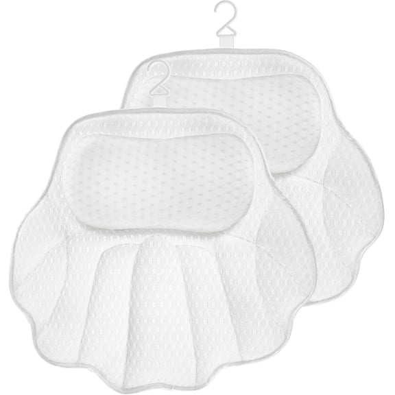 Jokapy Bath Pillow for Tub, Mesh Neck and Back Support Cushion with Suction Cups, White, 2 Pack