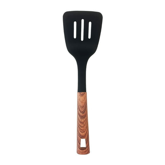 JS Gourmet Soft Touch Nylon Slotted Turner Spatula with Wood Grain Handle