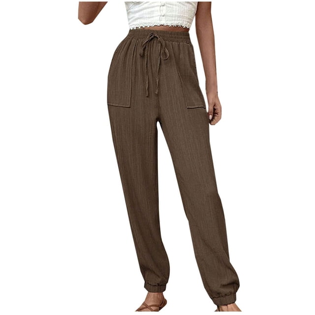 Timegard Lounge Pants for Women Elastic Waisted Drawstring Solid Color Baggy Casual Pants with Pockets