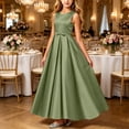thumbnail image 2 of AHTJRT Bridesmaid Dresses for Girls Satin Soft Bow Tie Front Sleeveless Formal Pageant Ball Gown Party Princess Wedding Guest Dresses Sky Blue#02 11-12 Years, 2 of 7